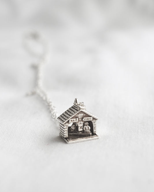 Vintage Silver Moving Weather House Charm Necklace