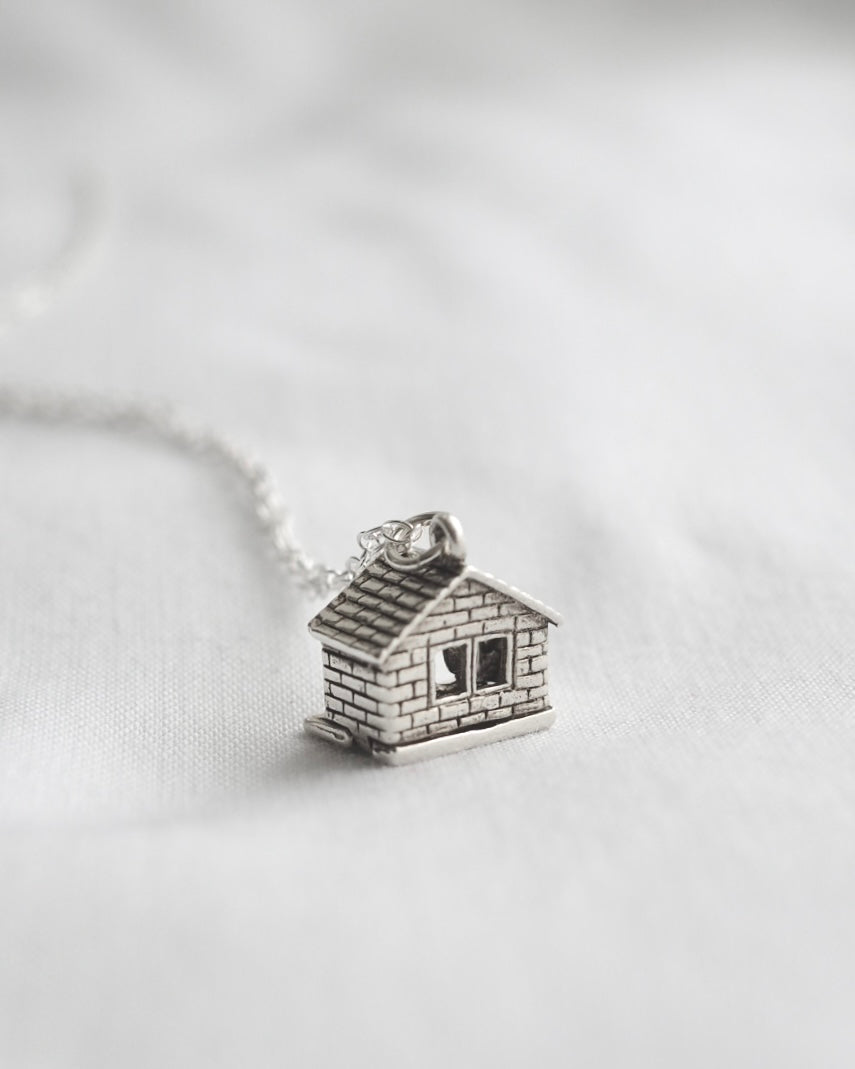 Vintage Silver Moving Weather House Charm Necklace