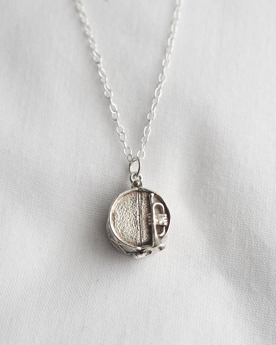 Vintage Silver Drum & Trumpet Charm Necklace