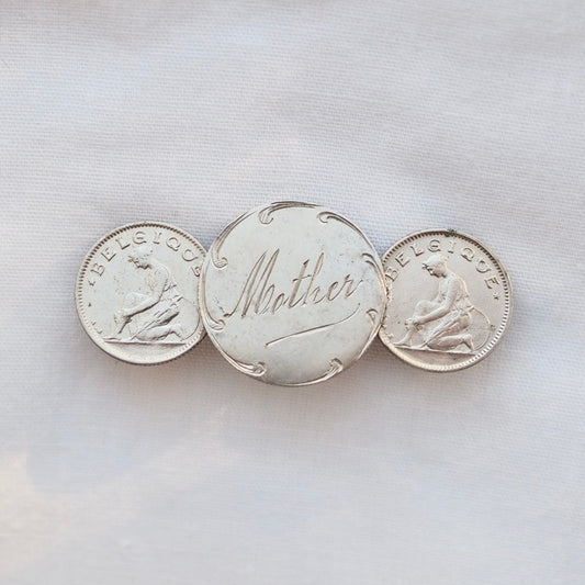Vintage Engraved Coin Brooch ‘Mother’