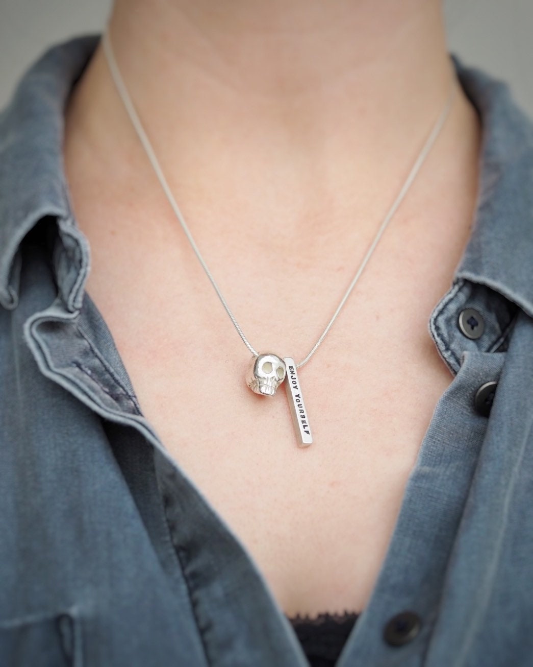 Personalised Silver Skull Necklace